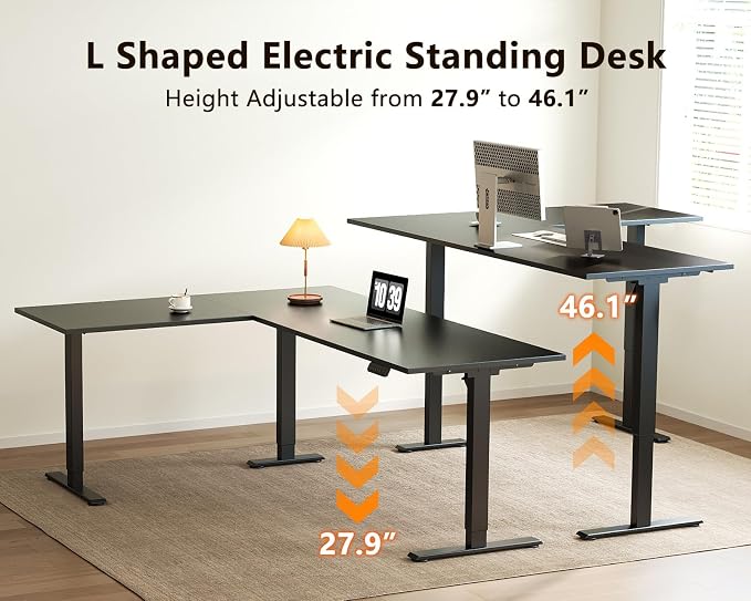 Casaottima 71 Inch L Shaped Electric Standing Desk, Home Office, Black | Reversible Corner Desk with Height Adjustment, Ergonomic Sit Stand Table for Home Office, Computer Workstation