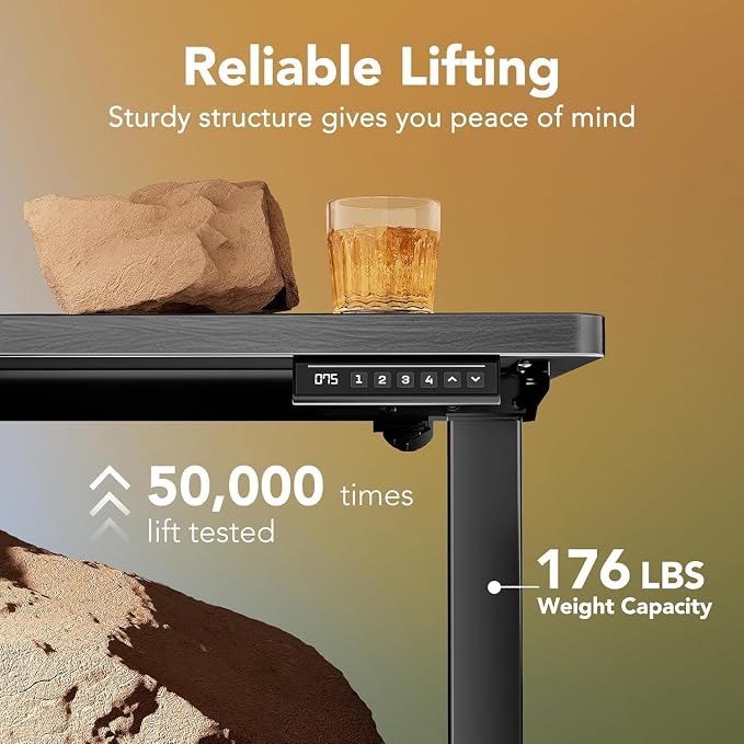 HUANUO 71x30 Inch Electric Standing Desk, Height Adjustable, Walnut | 176 Lbs Capacity, Smooth Home Office Desk, 4 Memory Presets & Headphone Hooks, 28.3–46.5 Inch Height Range, Easy to assemble