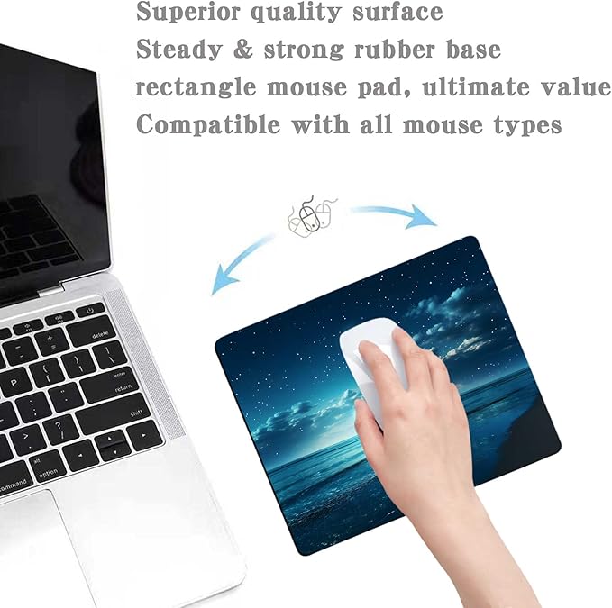 Ocean Mouse Pad, Quiet Night Moon Illuminating The Clear Blue Ocean Mousepad,Square Waterproof Mouse Mat Non-Slip Rubber Base Mousepad,Mouse Pads for Desk Computer Laptop Desk Accessories