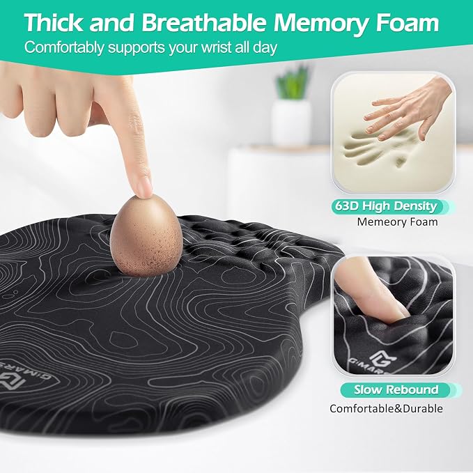 Gimars Upgrade Ergonomic Mouse Pad Wrist Rest with Memory Foam Massage Bump, Enlarge [ 30% Larger Moving Space] Mouse Pad Wrist Support with Nonslip PU Base for Laptop, Computer, Gaming & Office