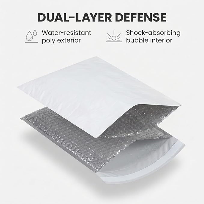 BOX USA Bubble Mailers 7-1/4" x 8" White (25-Pack) – Self-Seal Padded Envelopes with Bubble Lining, Poly Bubble Mailer Shipping Bags for Small Business, Ecommerce & Fulfillment Packaging