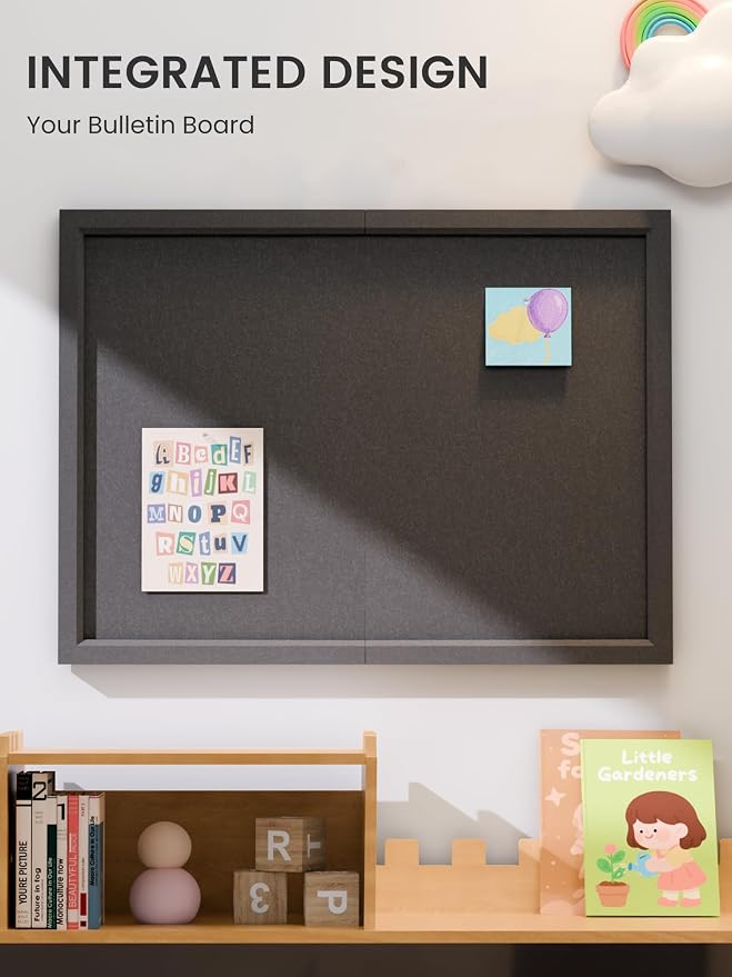 Fluxynara 23.6" x 17.1" Felt Frame Bulletin Board, Black | Cork Board Alternative with 12 Removable Adhesive Tabs, Foldable Pin Board for Wall, Home, Office, Classroom & Dorm