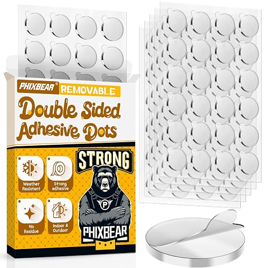 PHIXBEAR Upgraded 360Pcs Double Sided Tape Sticky Dots with Pull Tab | Removable Adhesive Mounting Putty No Trace Dots, 0.6" Clear Sticky Tack for Museum Picture Festival Decor Crafts & DIY