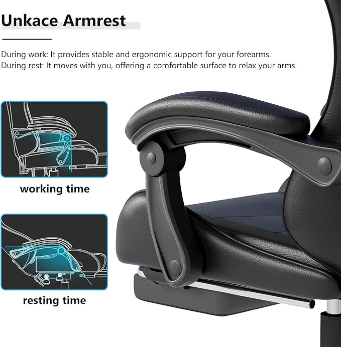 Gaming Chair with Headrest and Lumbar Support, Ergonomic High Back Office Chair, Racing Style Executive Computer Desk Chair, Leather Adjustable Swivel Task Chair for Home Office (Black)