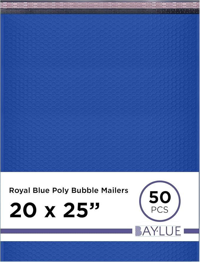 Royal Blue Poly Bubble Mailers 20.x25 Inch #10 | Self Seal Large Padded Envelopes | Air Cushioned Bubble Mailer | Usable Size 20x24 Inch | Waterproof Lightweight Mailing Shipping Bags | 50 Pack