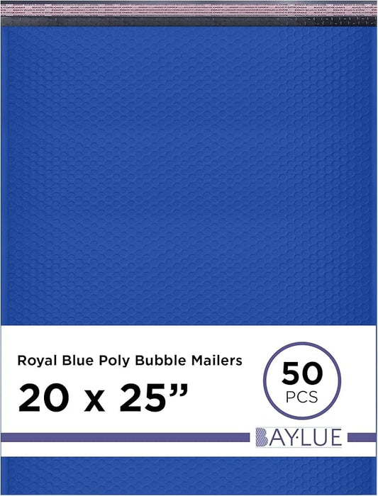Royal Blue Poly Bubble Mailers 20.x25 Inch #10 | Self Seal Large Padded Envelopes | Air Cushioned Bubble Mailer | Usable Size 20x24 Inch | Waterproof Lightweight Mailing Shipping Bags | 50 Pack