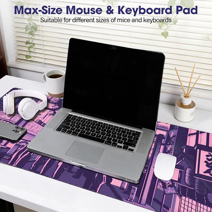 Large Extended Mouse Pad with Stitched Edges 35.4"x15.7" - Waterproof Desk Mat, Non-Slip Rubber Base for All-Desk Coverage, Perfect for Gaming Office Home, Street