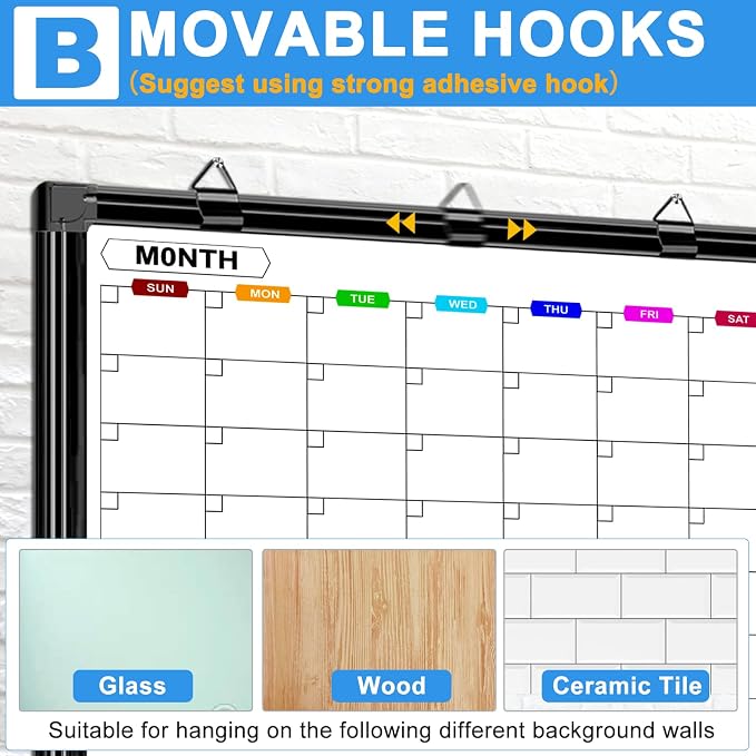 Calendar Whiteboard for Wall 48" x 36", 4 Month Dry Erase Calendar | Magnetic Dry Erase Calendar for Wall, Black Aluminum Frame, Dry Erase Board for Home School and Office Organization