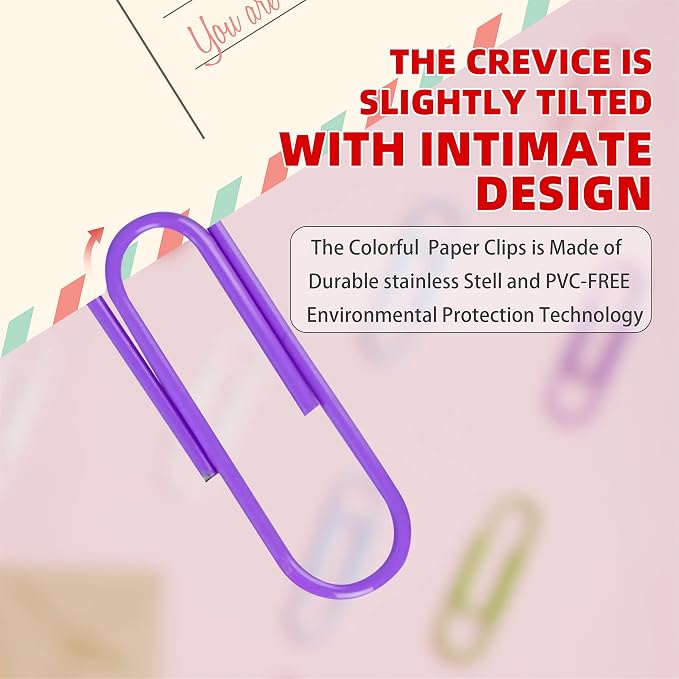 450PCS Paper Clips,10 Assorted Medium 28mm Environmental Technology PaperClips, PVC Free Colored, Paperclip Assorted Colors,Colorful Small Paperclips for Paperwork.