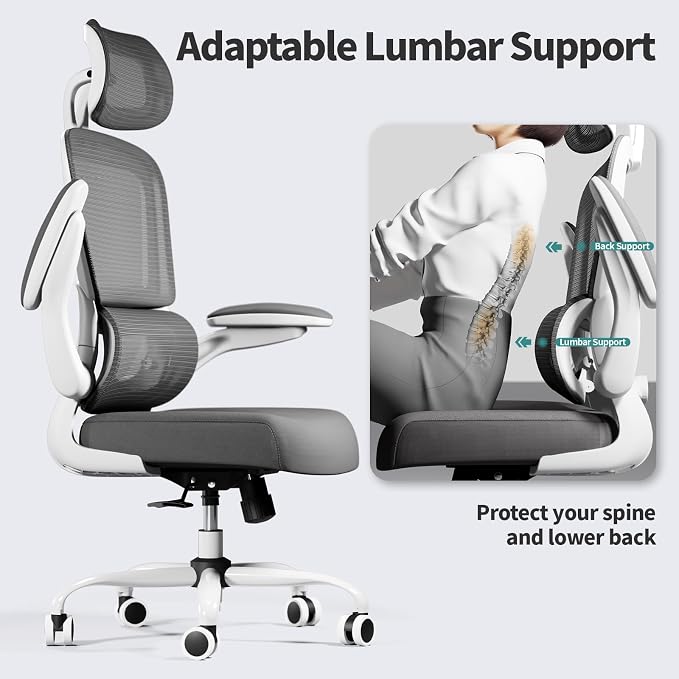 TRALT Office Chair Ergonomic Desk Chair - Gaming Chair with Lumbar Support (2, White) | 330 LBS Home Office Desk Chairs with Headrest, Reading Chair with Flip-up Armrests, Comfortable Computer Chairs (2, White)