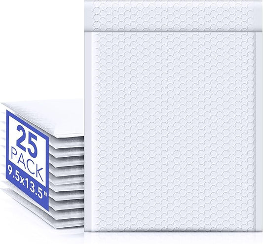 Fuxury Bubble Mailers 9.5x14.5" 25 Pack White Large Padded Envelopes Usable Size 9.5x13.5" Self Seal Bubble Envelopes Padded Mailers Shipping Bags for Mailing book Shirt Small Business #4