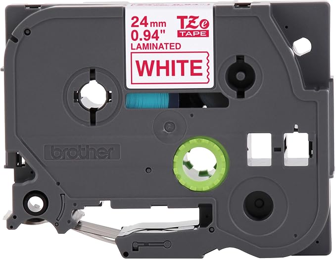 Brother Genuine P-Touch TZE-252 Tape, 1" (24 mm) Standard Laminated P-Touch Tape, Red on White, Laminated for Indoor or Outdoor Use, Water-Resistant, 26.2 ft (8 m), Single-Pack, TZE252, Large