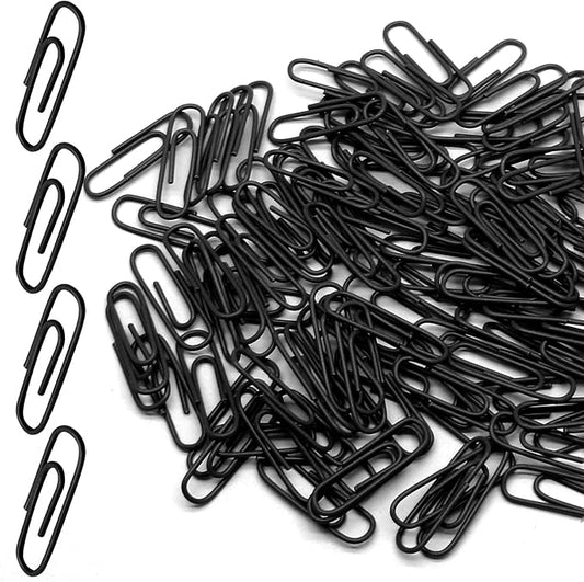 Luomorgo 120 Pcs Black Paper Clips - 1.1 Inch (28mm) Vinyl Coated Metal Paperclips for Office, School, Home, Bookmark & Document Organizer