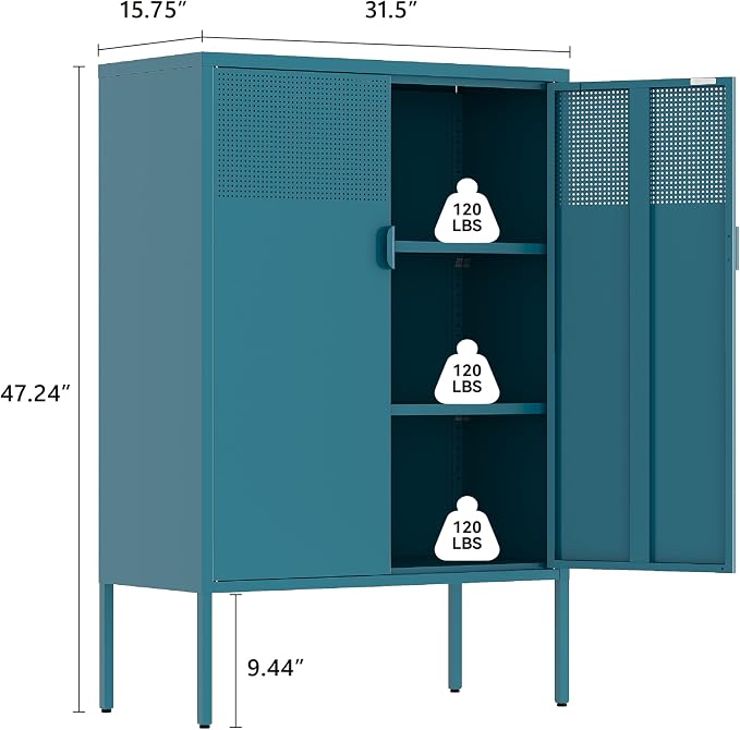Metal Storage Cabinet,2 Door TV Stand, Metal Mesh Accent Cabinet | Magnetic Door Closure,Low Storage Cabinets with Doors and Shelf for Home,Office,Living Room