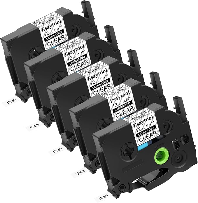 5 X Compatible with P-Touch TZe-131 AZE-131 TZ-131 Black on Clear 12mm 0.47'' Laminated Label Tape Replacement for Ptouch PT-H100 PT-D200 PT-P700 PT-1000 PT-2030 Label Maker