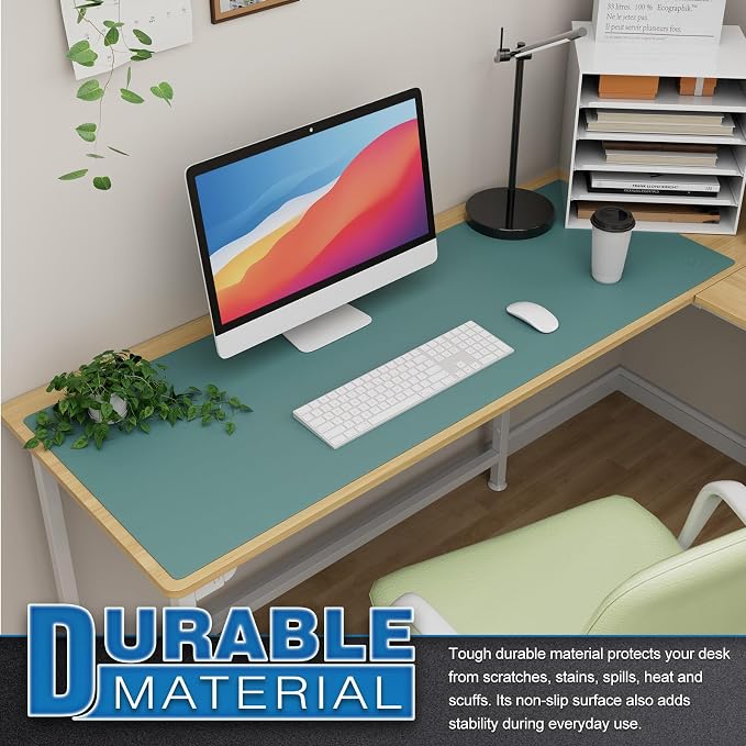 K KNODEL Extra Large Desk Mat, Leather Mouse Pad (47.2"x17", Green) | Desk Pad, Keyboard Pad, Computer and Laptop Mat, Desktop Protector and Cover, Writing Pad and Blotter for Home Office