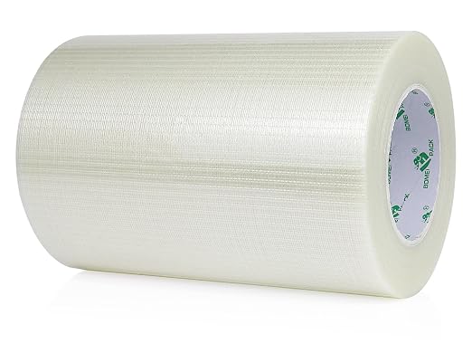 BOMEI PACK Wide Fiber Reinforced Packing Tape 8 inch, Clear Heavy Duty Bi Directional Fiberglass Filament Strapping Tape 8Inch x 55yds 6.7Mil