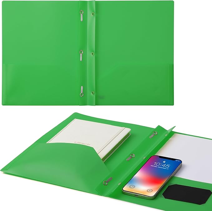 Mr. Pen- Plastic Folders with Pockets and Prongs, 24 Pack, Letter Size, Green, Flexible Plastic Folders with Prongs