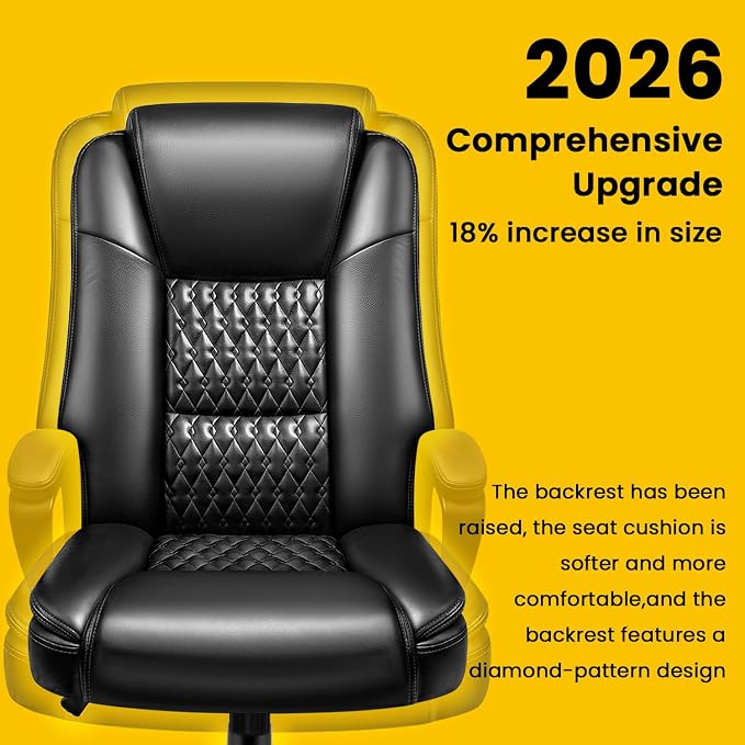 Ergonomic Leather Office Dsek Chair,Executive with Lumbar Support | Big and Tall Design,275LBS Capacity,Executive with Padded Armrests,Computer Desk Use,2026 Upgraded Model