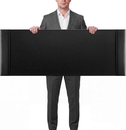 47.2 x 17 Inch Leather Desk Pad with Side Rails Mat, Black | Executive Office Desk Mat, Smooth Writing Surface, Desktop Protector Covers Mouse Keyboard, Elegant Gift, Men Dad Husband