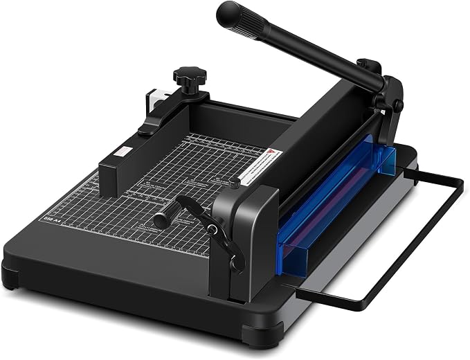 Threlaco 12 Inch A4 Heavy Duty Guillotine Paper Cutter 400 Sheet Capacity Guillotine Paper Cutter Stack Cards Trimmer Solid Steel with Metal Base for Cardstock Leather Office Home School (Black)