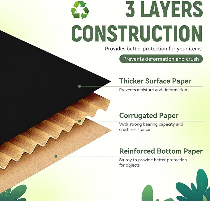 50 Pack 6"x4"x2" inch Shipping Boxes Black Corrugated Cardboard Box for Small Business, Mailer, Shipping, and Packing