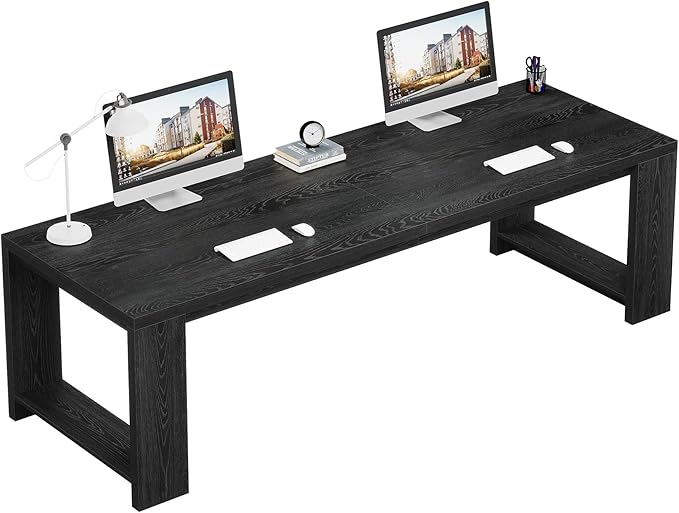 Tribesigns Two Person Desk, 86.6 Inch Extra Long Desk, Double Computer Writing Table, Wood Office Desks Workstation for Home Office, Black