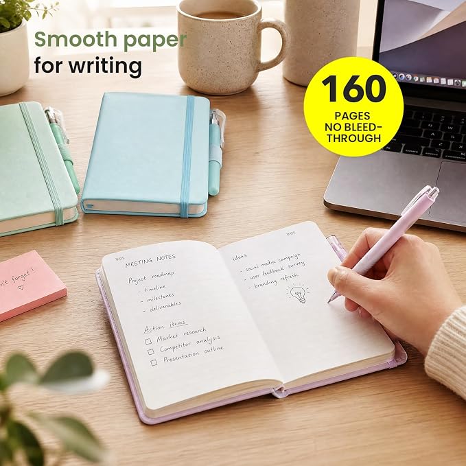 AISBUGUR Small Notebook Journal - 3 Pack Total 480 Pages - Pocket Notebooks with Pens for Work - 3.7" x 5.7" A6 Notebook - Hardcover Mini Notebooks