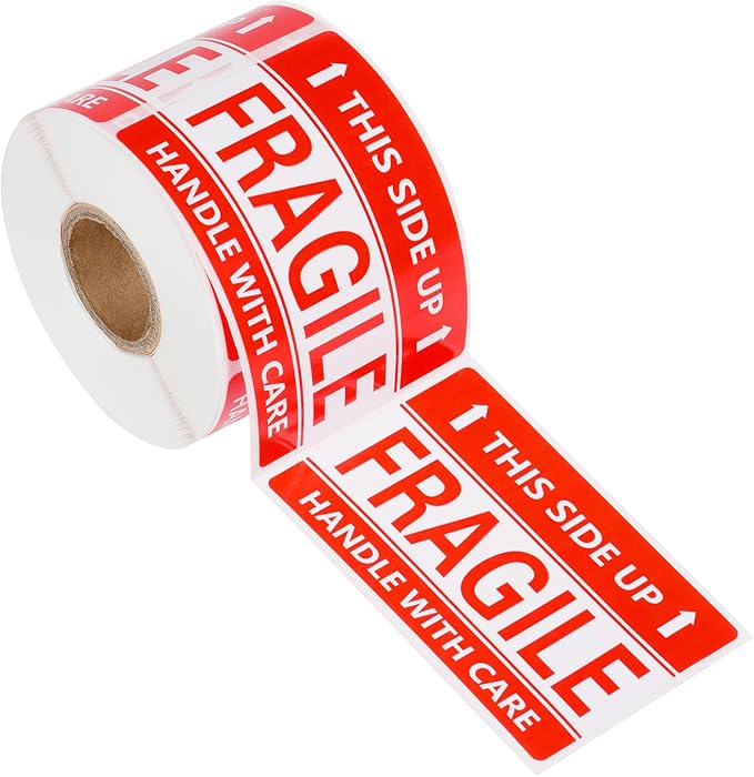 3 x 2 Inch Handle with Care This Side Up 300 Permanent Adhesive Fragile Stickers for Shipping Moving Glass Labels (1 Roll, 300 Labels)