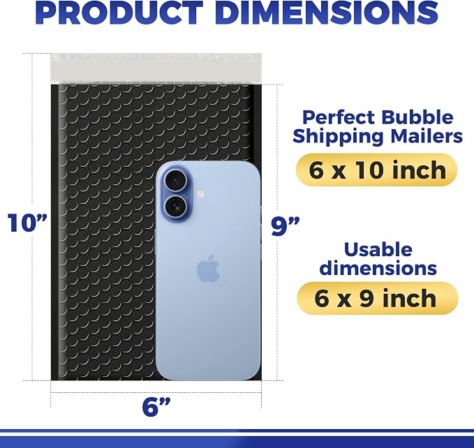 110 Pack 6’’ x 10’’ Bubble Mailer - Self-Sealing Waterproof Small Mailing Envelopes Padded Lightweight Bags 6 x 9 Usable Space for Apparel Accessories, Phone Cases, Trading & Greeting Cards, Prints