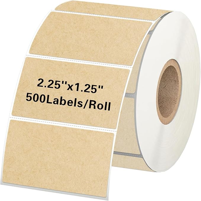 Starboling 2.25" x 1.25" Direct Thermal Labels,Self-Adhesive Printer Label for Address,Logo,Shipping,Barcodes,QR Code（Kraft）