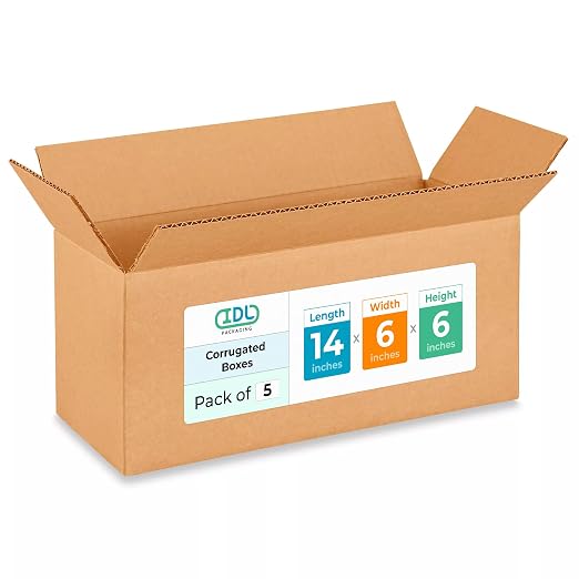 Medium Moving & Shipping Boxes 14 x 6 x 6 inches (5-Pack) - Extra Strength 200 lb vs Regular - Corrugated Packing Boxes for Delivery - Corrugated Box - Heavy Duty Shipping Box by IDL Packaging | Extra Strength 200 lb vs Regular - Corrugated Packing Box...