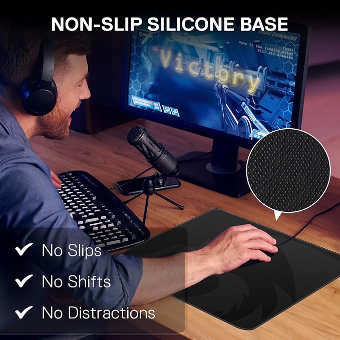 Redragon PG1M Glass Mouse Pad - Ultra-Smooth Precision Surface with Non-Slip Base, Easy to Clean, Hard Mousepad for Gaming - 13 x 13 x 0.15 inches, Black