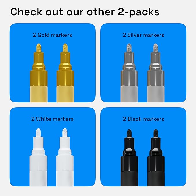ARTISTRO 2 Black Acrylic Paint Markers - 3mm Medium-Tip Paint Pens - Perfect for Crafting, Art Projects, & More