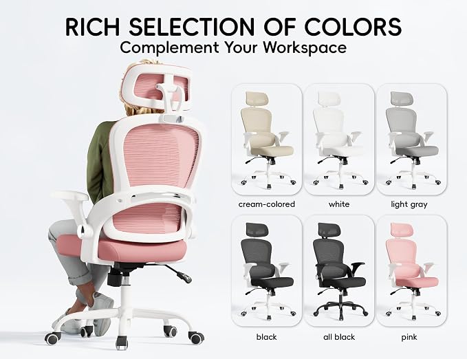 TRALT Office Chair - Ergonomic Desk Chair with Headrest Support for Adults | Home Office Desk Chair with Lumbar Support - Ergonomic Mesh Chairs 330 lb Wide Seat with Headrest, Comfy Desk Chair(Pink)