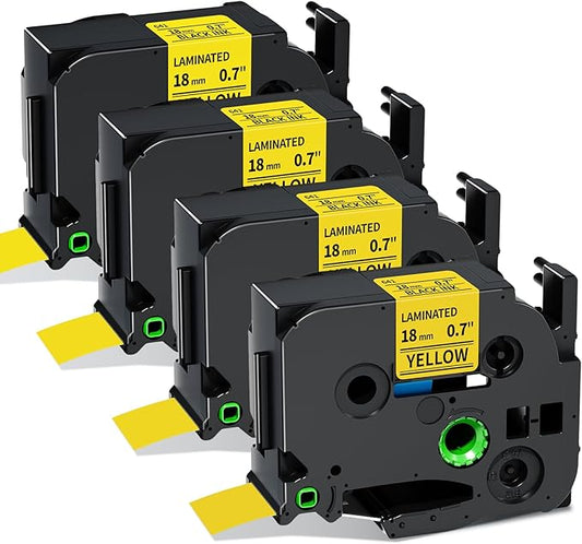 Replacement for Brother P Touch Label Tape Yellow TZe-641 TZe641 TZe TZ Tape 18mm 0.7 Laminated Black on Yellow Label Maker Tape for PT-D400 PT-D410 PT-D600 PT-D610BT, 3/4 Inch x 26.2 feet, 4-Pack