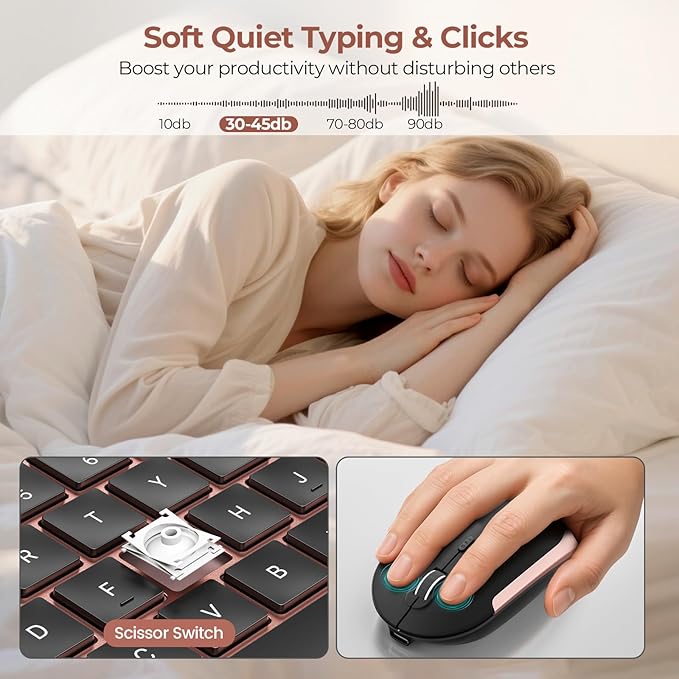 seenda Wireless Keyboard and Mouse Combo, Rechargeable Quiet Keyboard Mouse, Sleek and Ultra Thin Design, Full-Size with Number Pad for Windows, Laptop, PC, Notebook, Desktop (Rose Gold & Black)