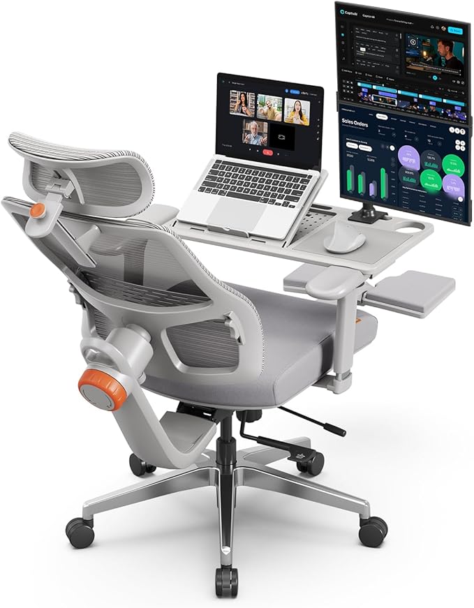 Newtral Ergonomic Office Chair - Home Office Desk Chair with Adaptive Lumbar Support, with Footrest, 4D Armrest, Adjustable Seat Depth & Height