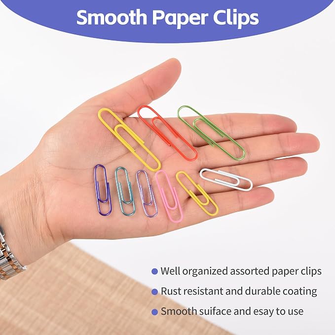 450PCS Paper Clips Assorted Sizes Medium and Large,Rich Colors | Office Supplies,Classroom Must Haves,School Supplies