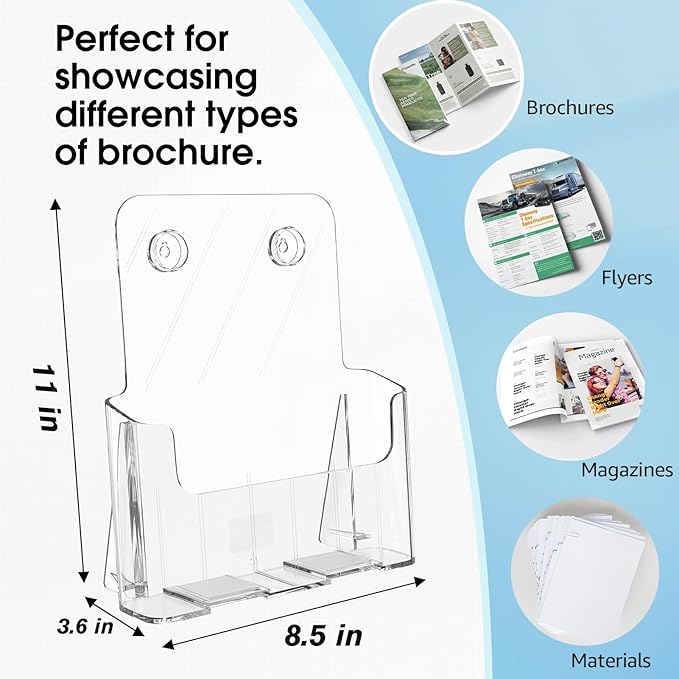 MaxGear Acrylic Brochure Holder 8.5x11 inch, Clear Plastic Literature Holder for Flyers, Pamphlets, Rack Cards and Booklets, Desk or Wall Mount, Acrylic Display Stand for Magazines, Office Use, 2 Pack