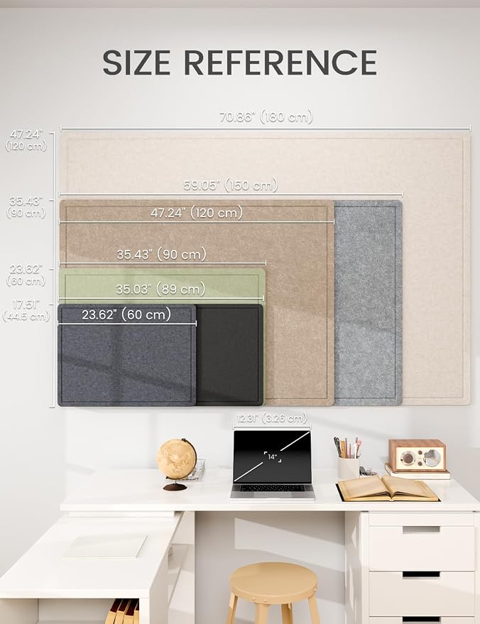 Fluxynara 35.4" x 23.6" Bulletin Board, Blue Gray | Cork Board Alternative with 12 Removable Adhesive Tabs, Foldable Felt Pin Board for Home, Office, Classroom & Dorm