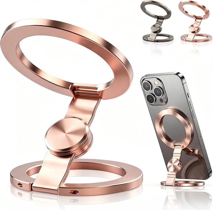 Magnetic Phone Stand Fidget Spinner, Dual-Sided Magnetic Phone Grip,2-in-1 Fidget Spinner & Phone Stand,360° Rotation Foldable Magnetic Phone Holder Grip for iPhone 12-17,for Car Desk Gym, Rose Gold