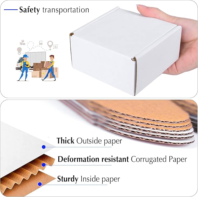 4x4x2 White Cardboard Boxes - 30 Pack Small Shipping Boxes for Small Business Mailing, Corrugated Packaging