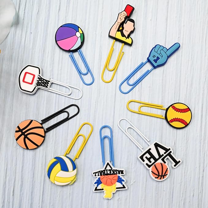30 PCS Sport Paper Clips Metal Ball Paperclip Large Size Paper Clip Cute Bookmark Colorful Office Supplies Bookmark Clamp Desk Accessories Stationery Gifts