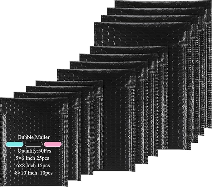 100 Pcs Kraft Bubble Mailers 3 Size Padded Envelopes Kraft Poly Mailers Bubble Lined Shipping Envelopes Mail Shipping Bags for CDs Book Business Supplies (Black)