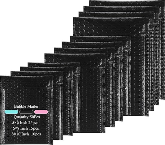 100 Pcs Kraft Bubble Mailers 3 Size Padded Envelopes Kraft Poly Mailers Bubble Lined Shipping Envelopes Mail Shipping Bags for CDs Book Business Supplies (Black)