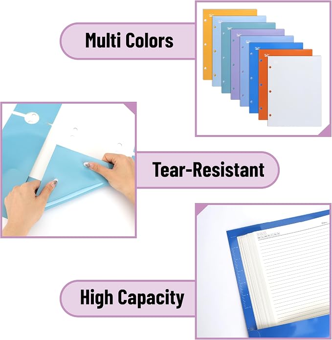 Mr. Pen- 4-Pocket Folders, 8 Pack, 12.5" x 9.5", Colorful, Tear-Resistant | Paper Folders with Pockets 3 Holes Punched, High Capacity, Includes Rulers and Conversion Charts for Binder Organization