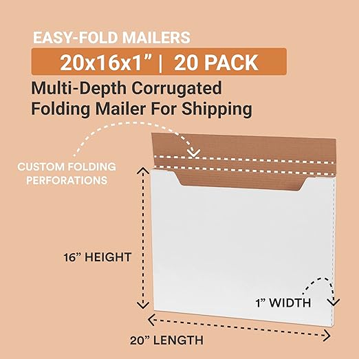 BOX USA Shipping Boxes Medium 20"L x 16"W x 1"H 20-Pack - Corrugated Cardboard Box for Moving, Mailing, Packing, Packaging and Storage