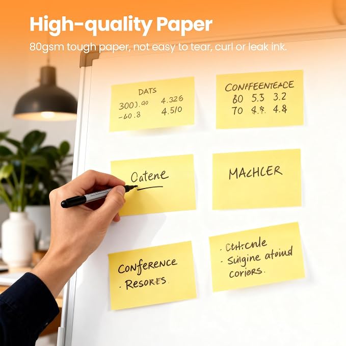960 Sheets 3 in x 5 in Large Sticky Notes, 76 x 127 mm 6 Pads Assorted Self-Stick Pads for Notebook,Office,School and Home,80 Sheets/Pad (12 Pads Yellow)