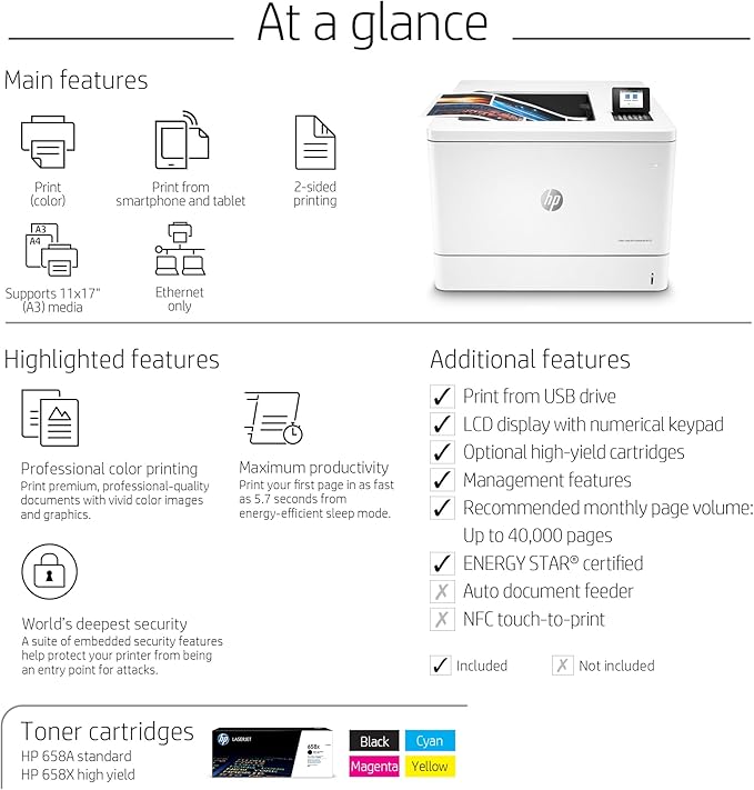 HP Color LaserJet Enterprise M751dn Printer with One-Year, Next-Business Day, Onsite Warranty (T3U44A), White